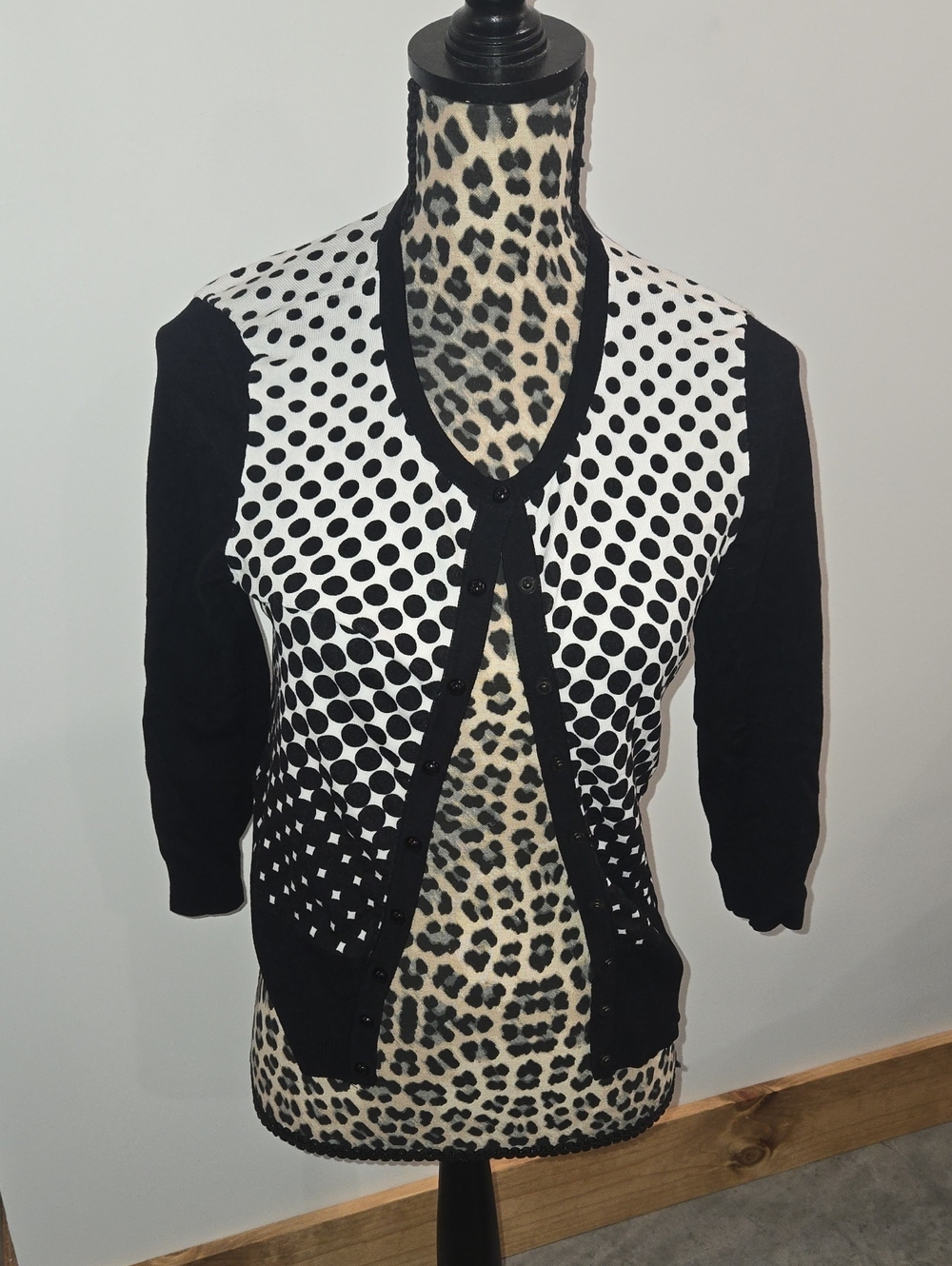 White House Black Market Black and White Polka Dot Cardigan